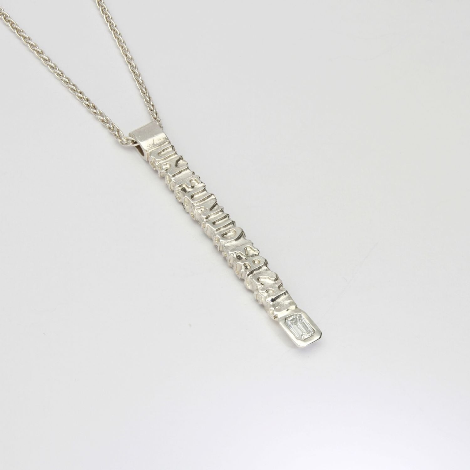 One-of-a-Kind: (No.3) Bespoke Cofio Pendant in Silver with Emerald Cut Diamond