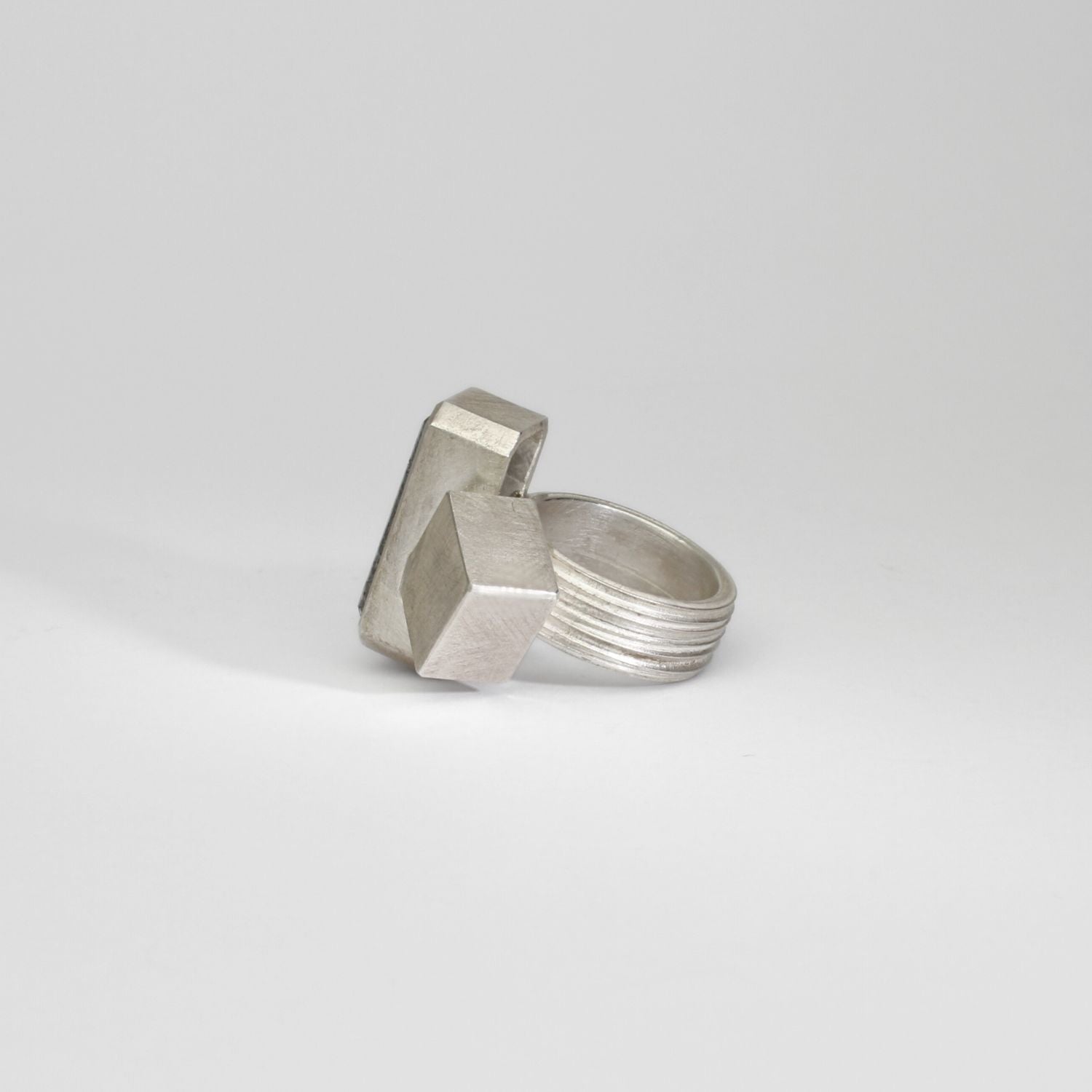 Rectangle tourmaline quartz silver ring by Chris Boland
