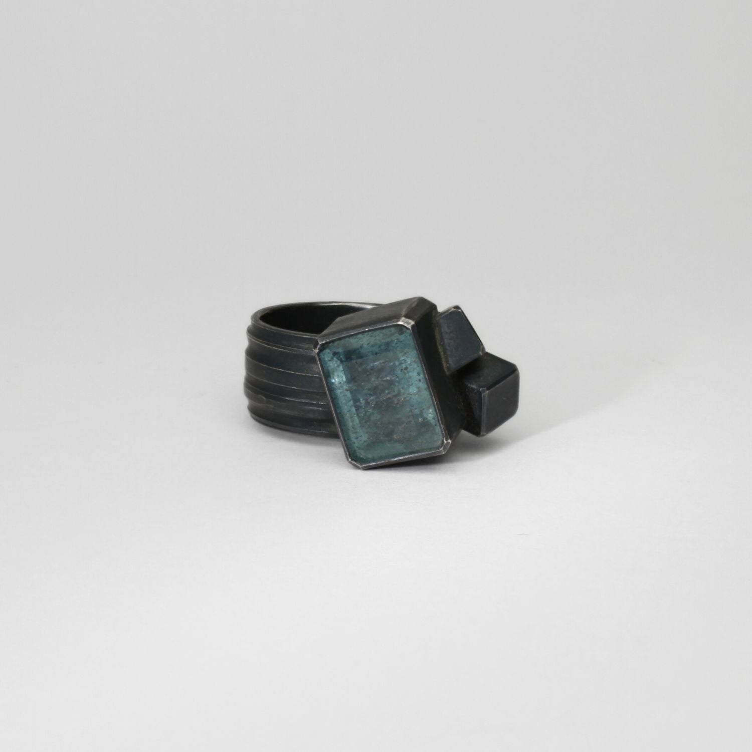 Aquamarine black silver ring by Chris Boland