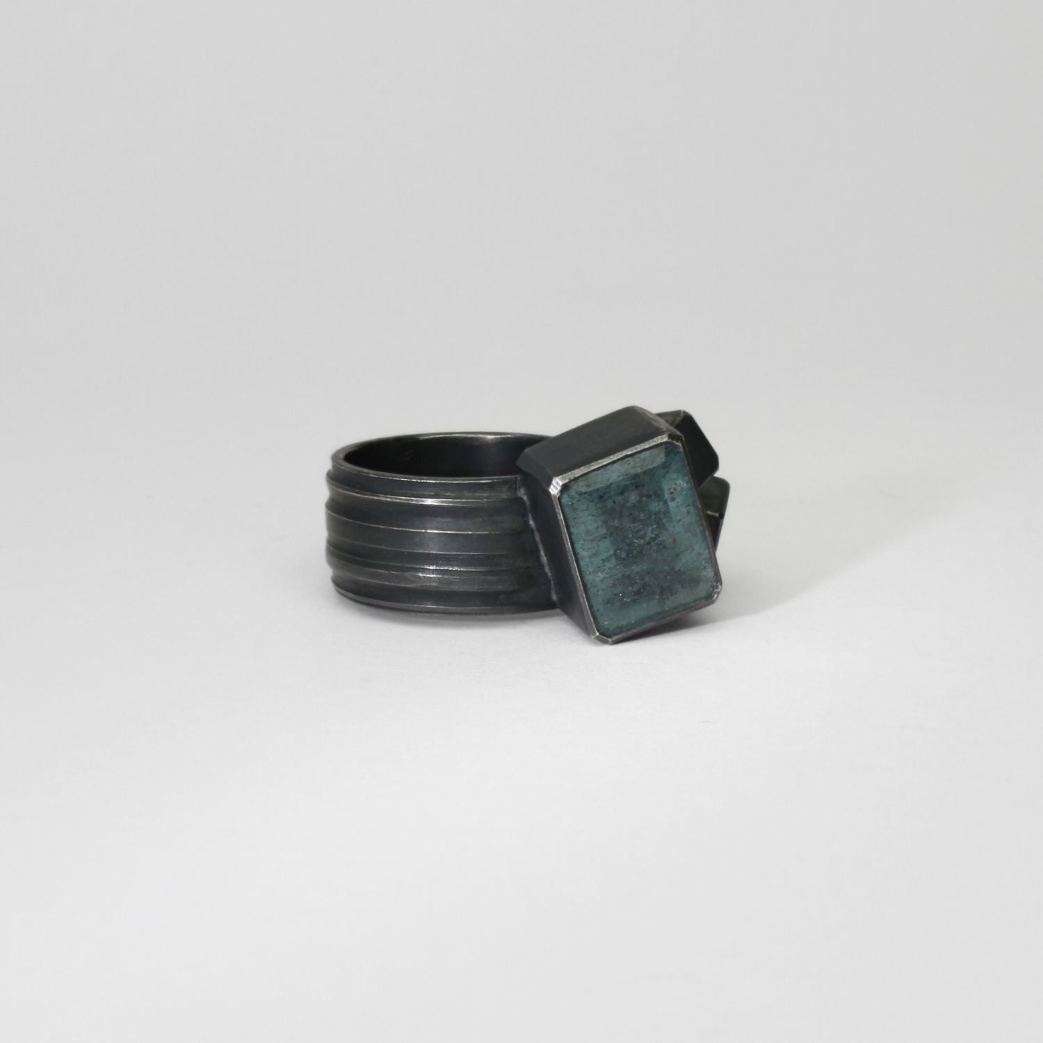 Aquamarine black silver ring by Chris Boland