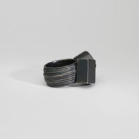 Round aquamarine black silver ring by Chris Boland