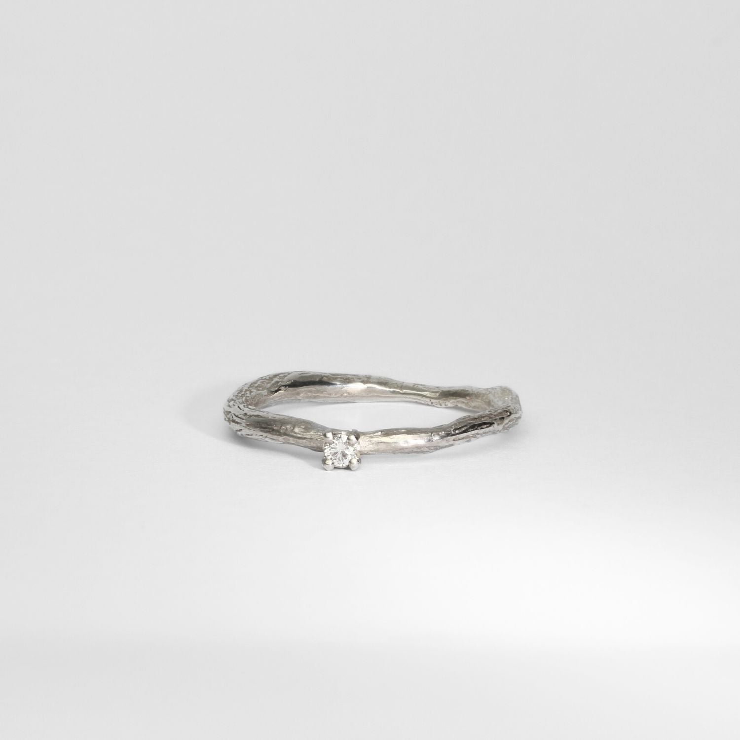 Twig silver solitaire ring with diamond by Charmian Ottaway