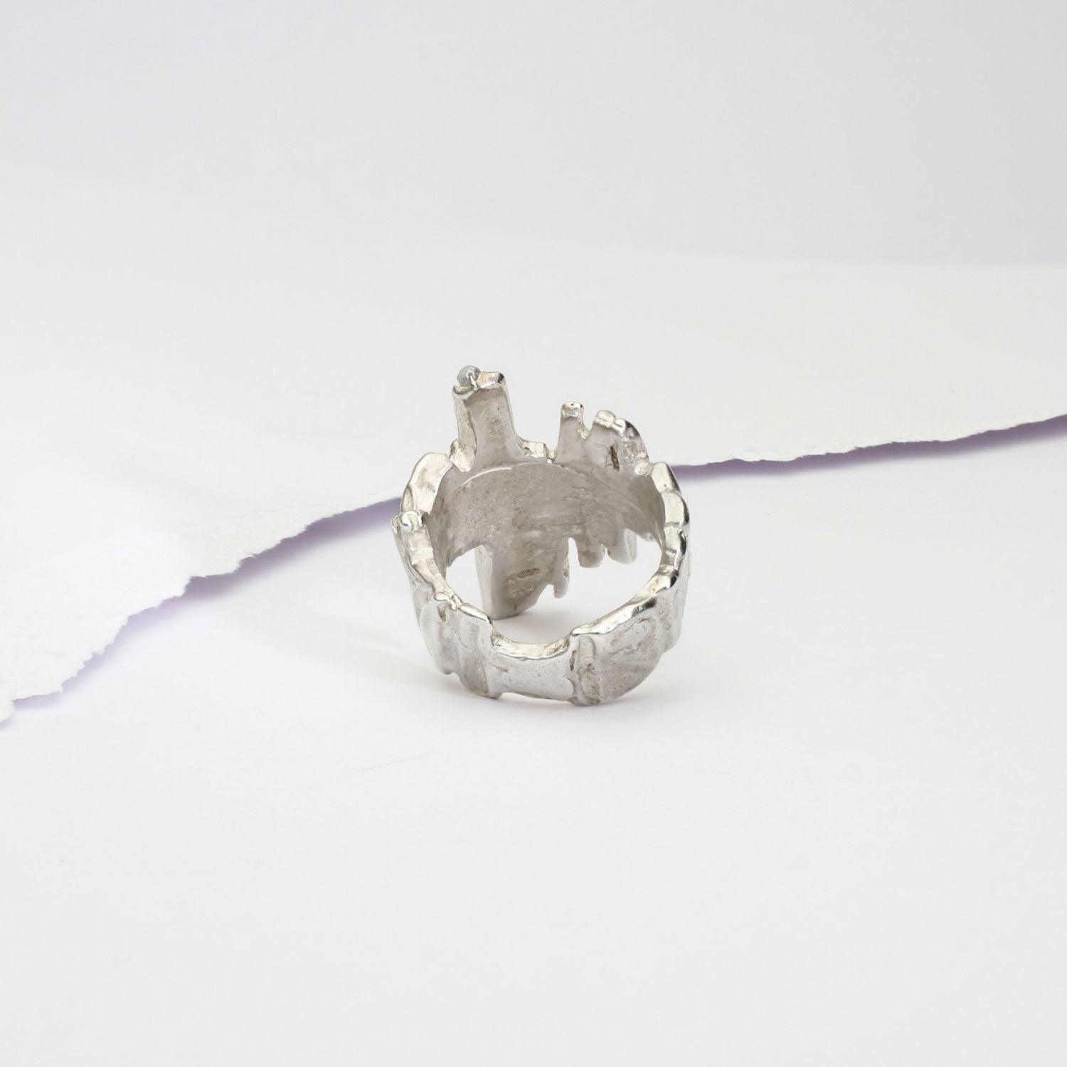 One of a Kind: (No 2.) Bespoke Carved Ring in Silver and Diamonds - Mari Thomas Jewellery