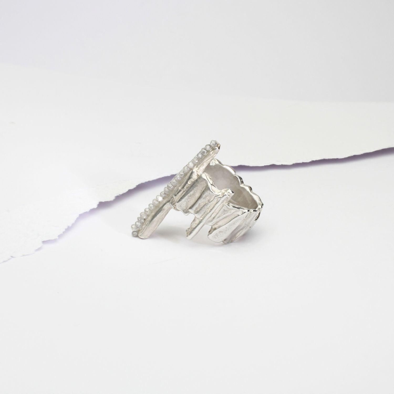 One of a Kind: (No 2.) Bespoke Carved Ring in Silver and Diamonds - Mari Thomas Jewellery
