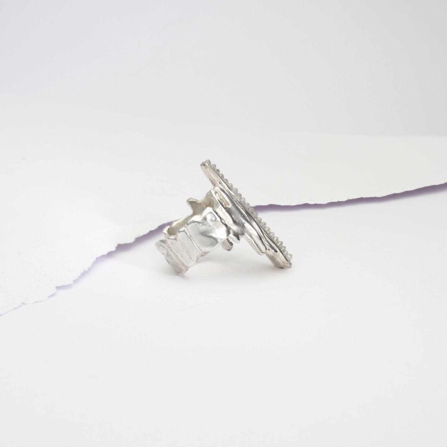 One of a Kind: (No 2.) Bespoke Carved Ring in Silver and Diamonds - Mari Thomas Jewellery