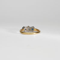 18ct gold ring with blue sapphires and diamond by Duncan Eves
