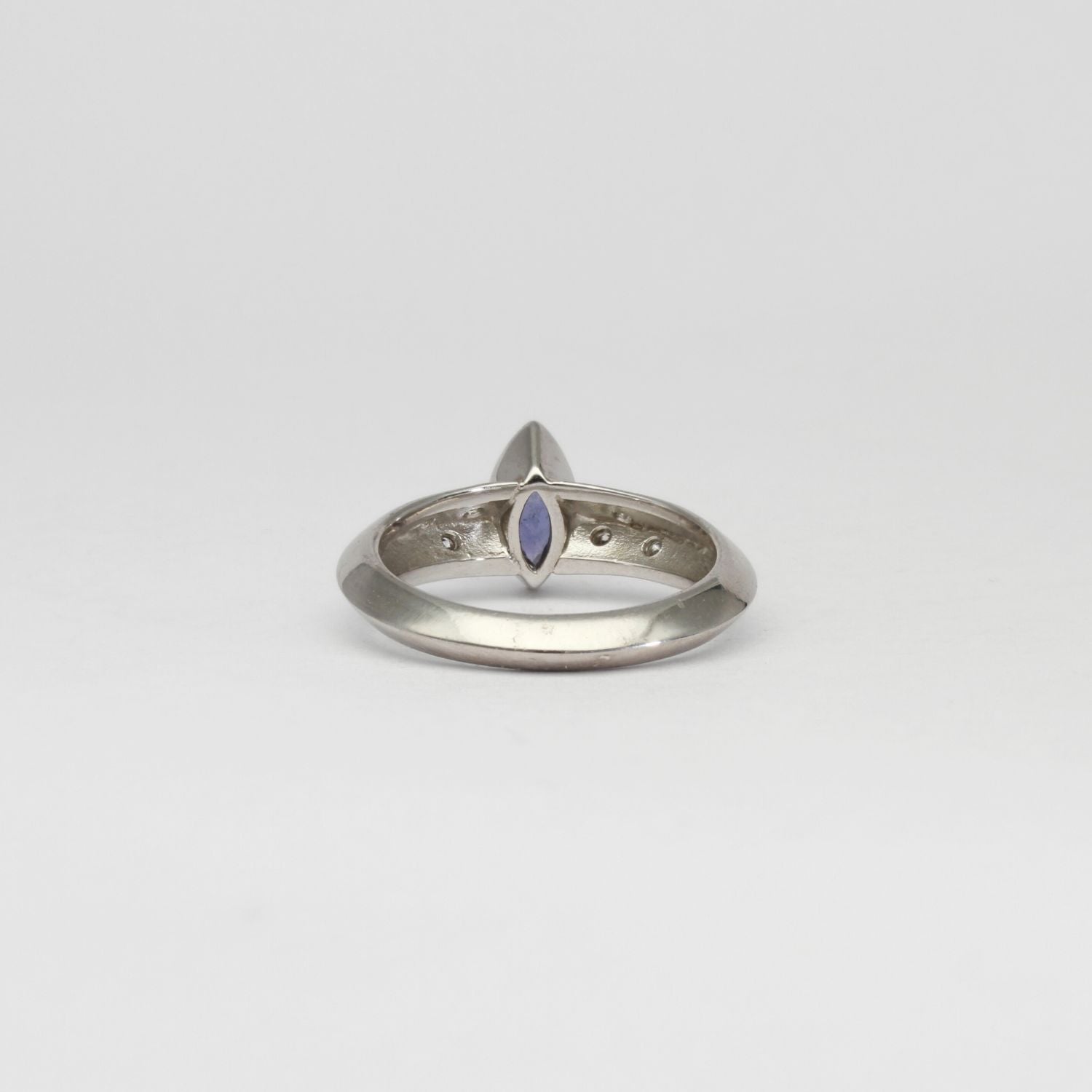 18ct white gold ring with marquise sapphire and diamonds by Duncan Eves