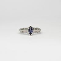 18ct white gold ring with marquise sapphire and diamonds by Duncan Eves