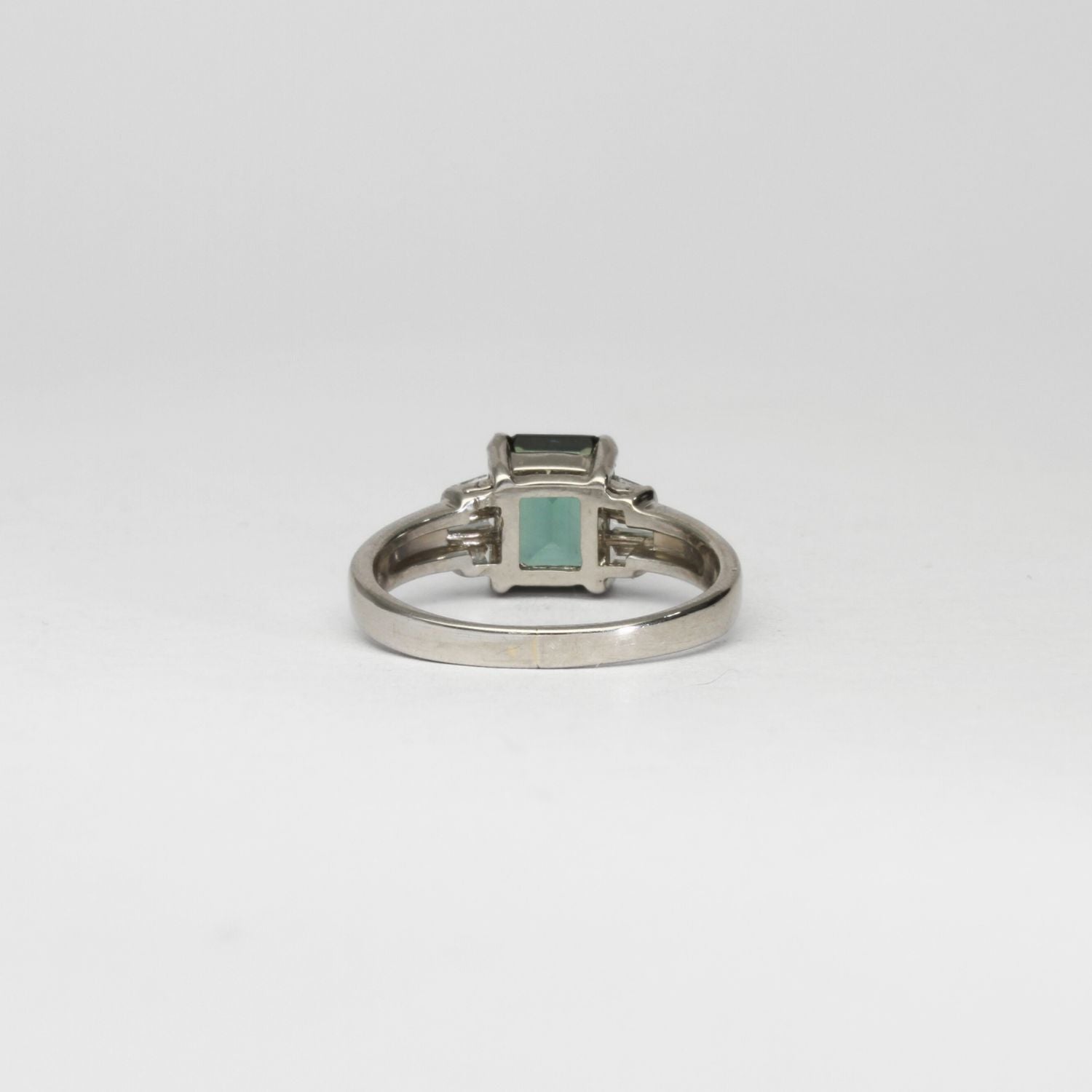 Platinum ring with green tourmaline and diamonds by Duncan Eves