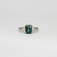 Platinum ring with green tourmaline and diamonds by Duncan Eves
