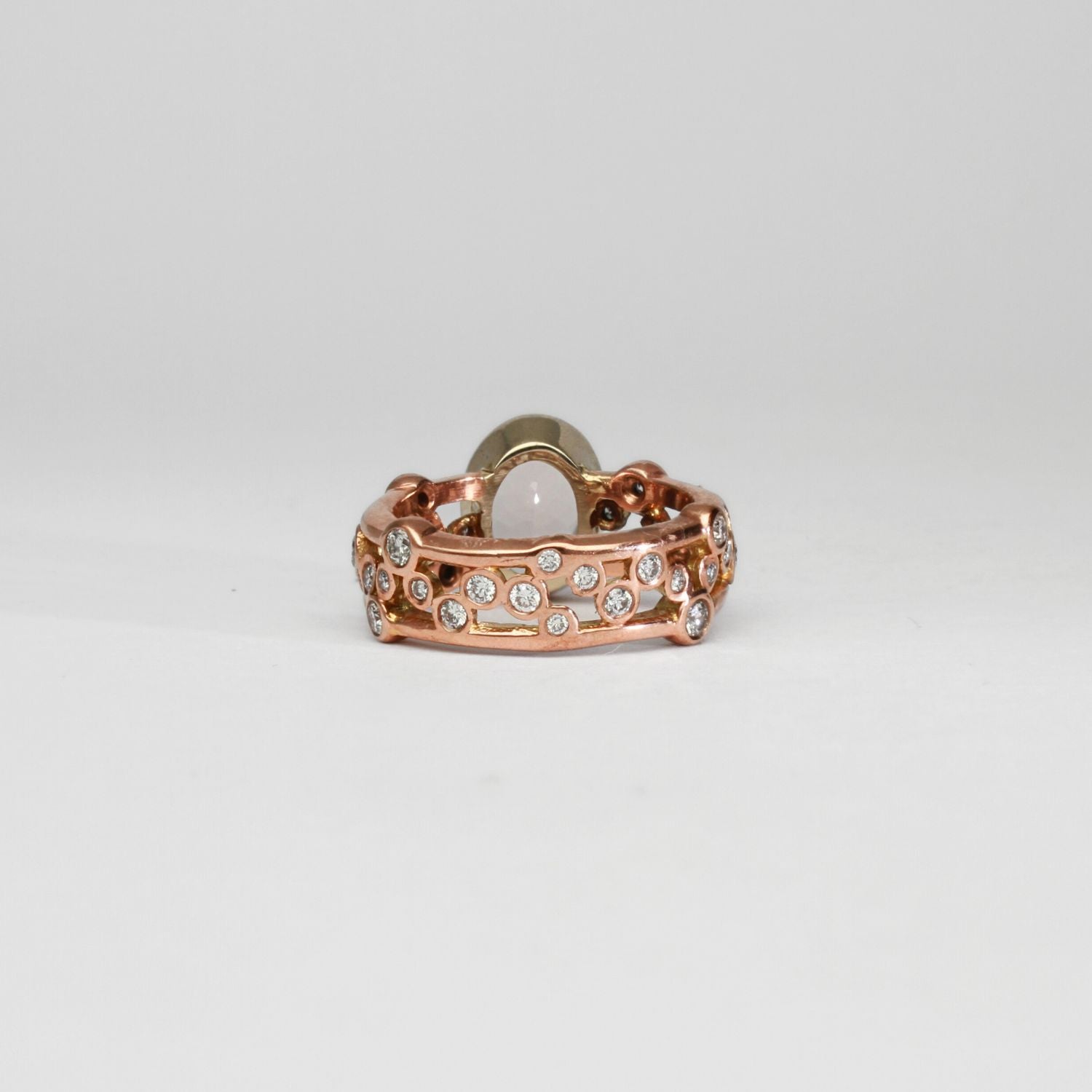 9ct rose gold ring with morganite and diamonds by Duncan Eves