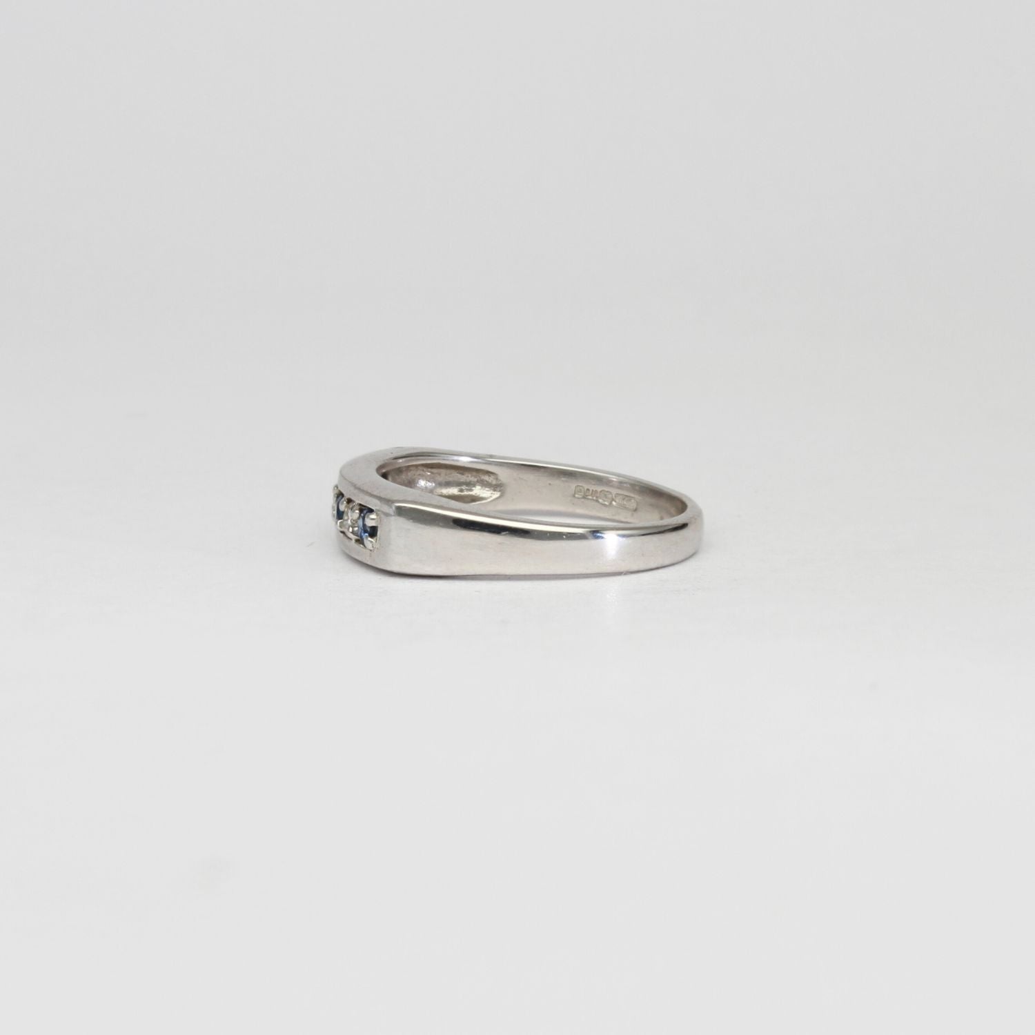 9ct white gold ring with blue sapphires and diamonds by Duncan Eves