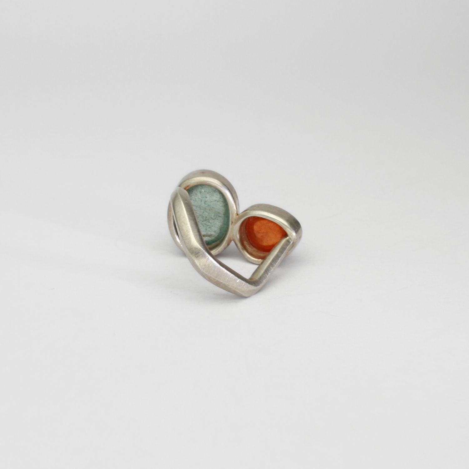 Aquamarine & mandarin garnet silver & 18ct gold ring by Emily Thatcher