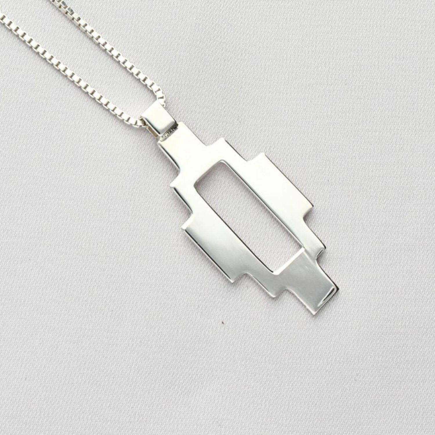 Carthenni / Welsh Weave: Caernarfon Long Silver Pendant - Mari Thomas Jewellery