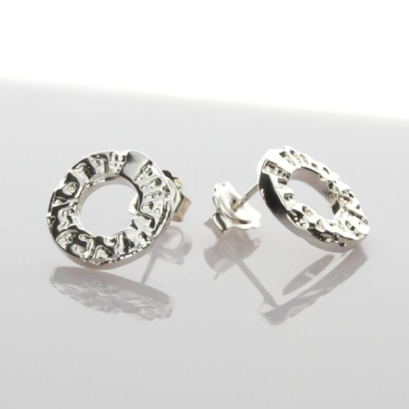 Silver circular earrings studs and hoops designed and made in Wales. Circle earrings