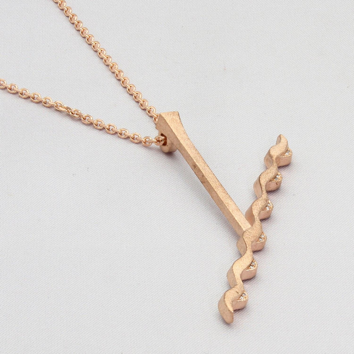 Glissando: Large 9ct Rose Gold Pendant with Diamonds - Mari Thomas Jewellery