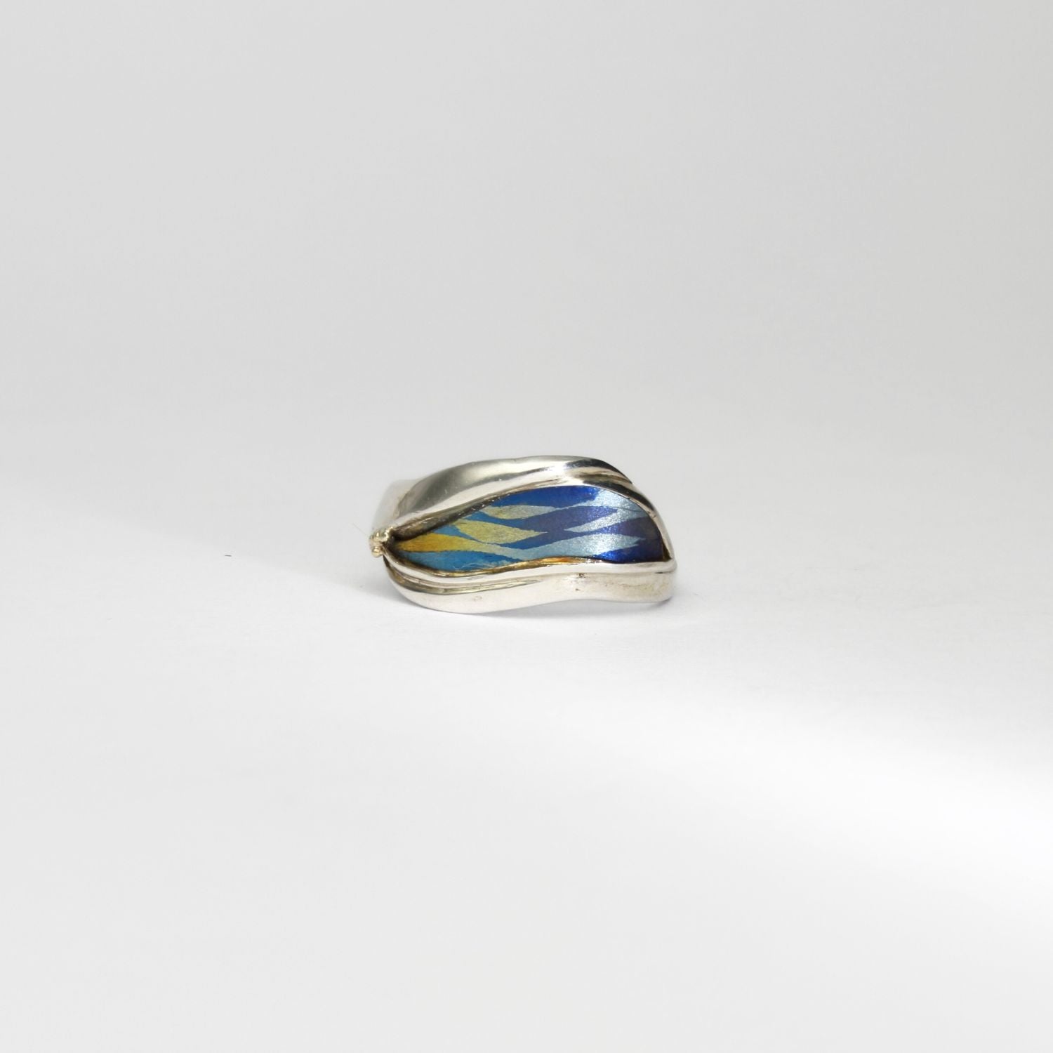 Niobium, silver & gold ring by Brian Eburah