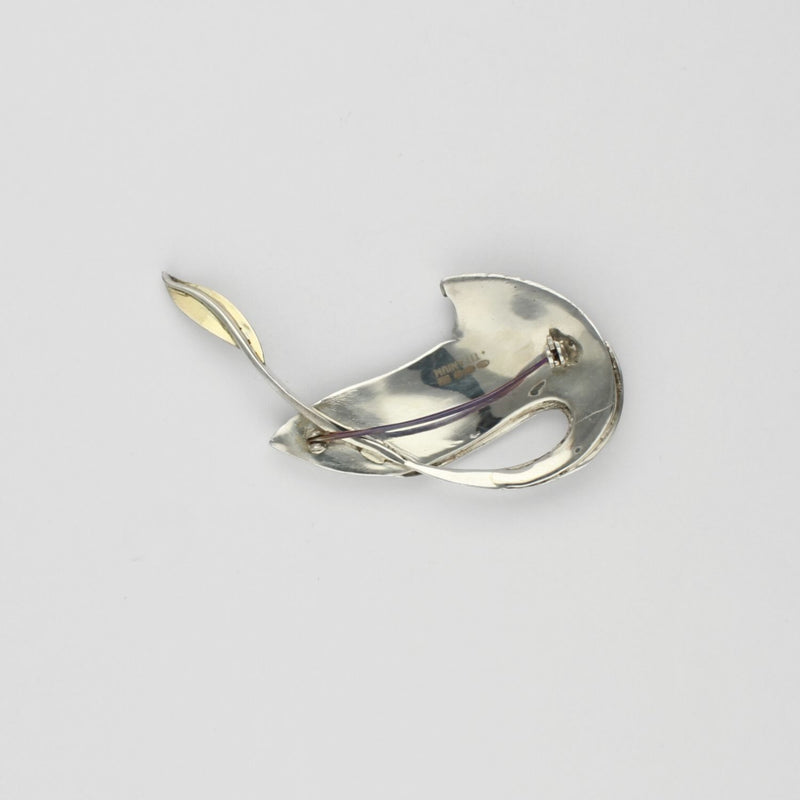 Brooch - titanium, silver & 18ct gold with blue topaz brooch by Brian Eburah