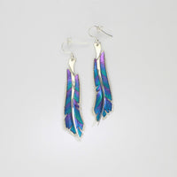 Earrings - feather niobium & silver hook earrings by Brian Eburah