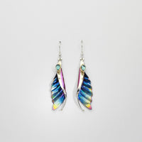 Earrings - wave niobium, silver & 18ct gold with blue topaz hook earrings by Brian Eburah