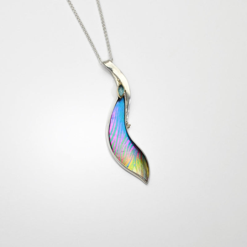 Pendant - Niobium, silver & gold, pendant with blue topaz by Brian Eburah