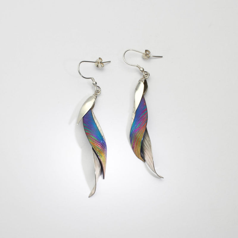 Earrings - Niobium & silver hook earrings by Brian Eburah