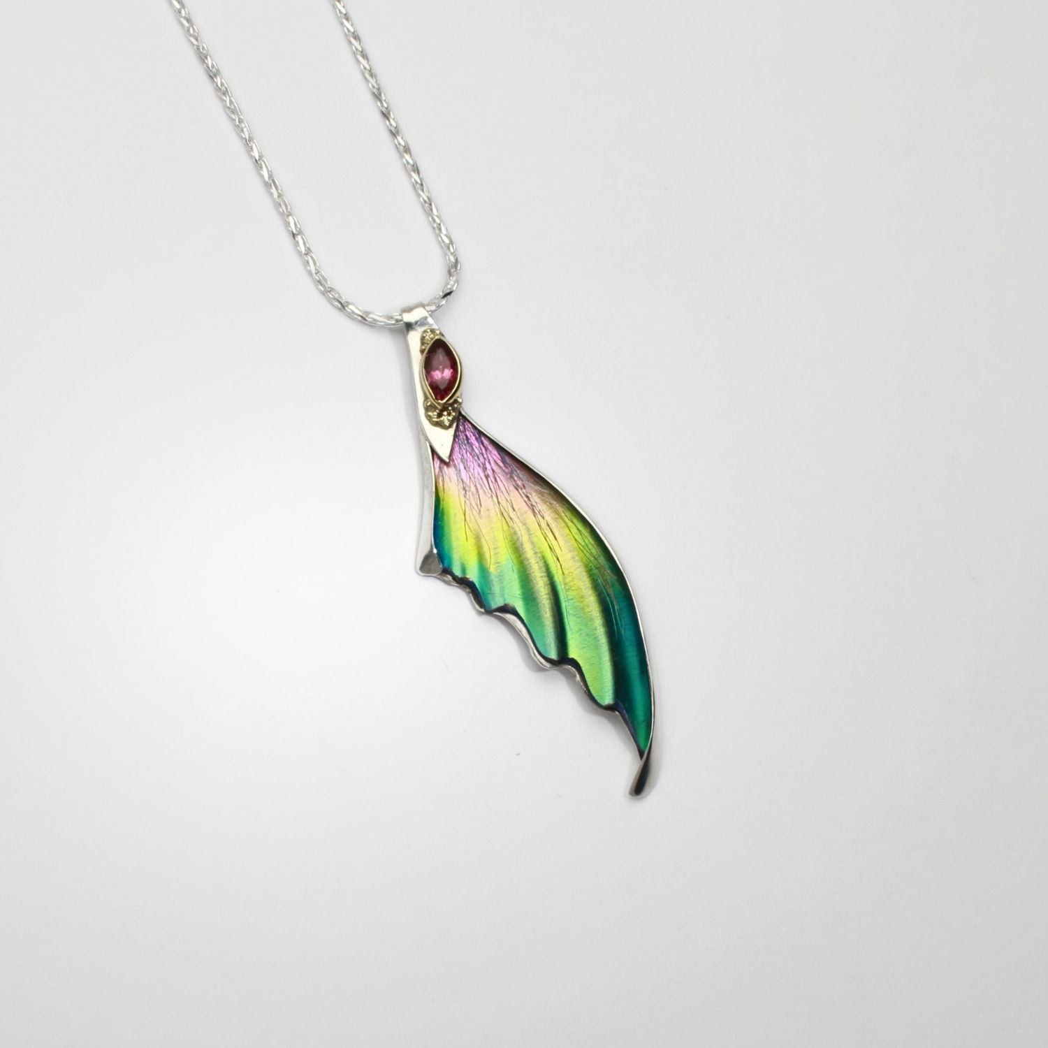 Pendant - Niobium, silver, gold & tourmaline pendant by Brian Eburah