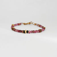 Indian summer beaded gold plated bracelet with pink & black tourmalines by Bea Jareno