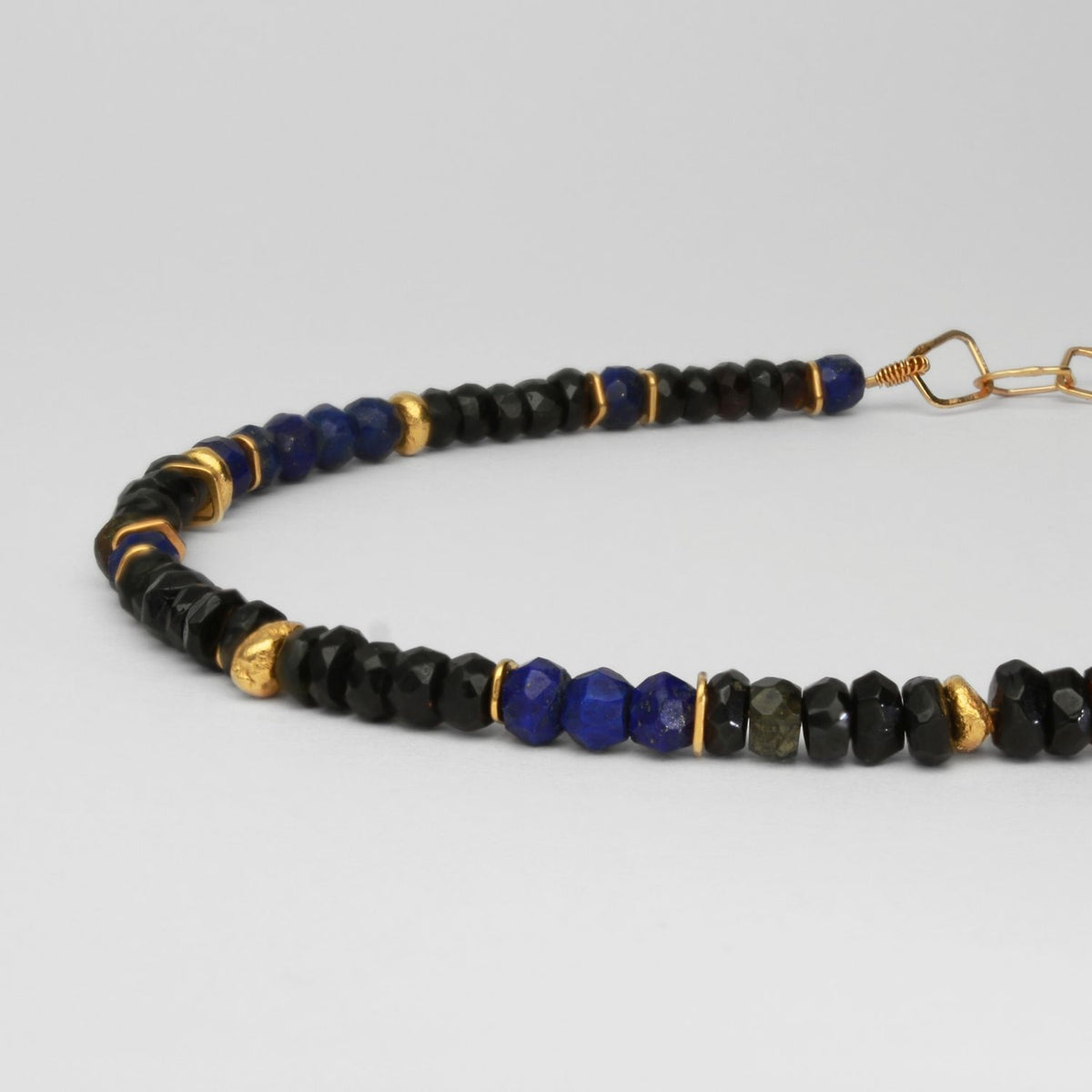 Black tourmaline and lapis lazuli beaded silver gold plated necklace by Bea Jareno