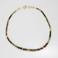 Green & gold tourmaline, green quartz & pearl 24kt gold plated beaded necklace by Bea Jareno
