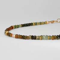 Green & gold tourmaline, green quartz & pearl 24kt gold plated beaded necklace by Bea Jareno
