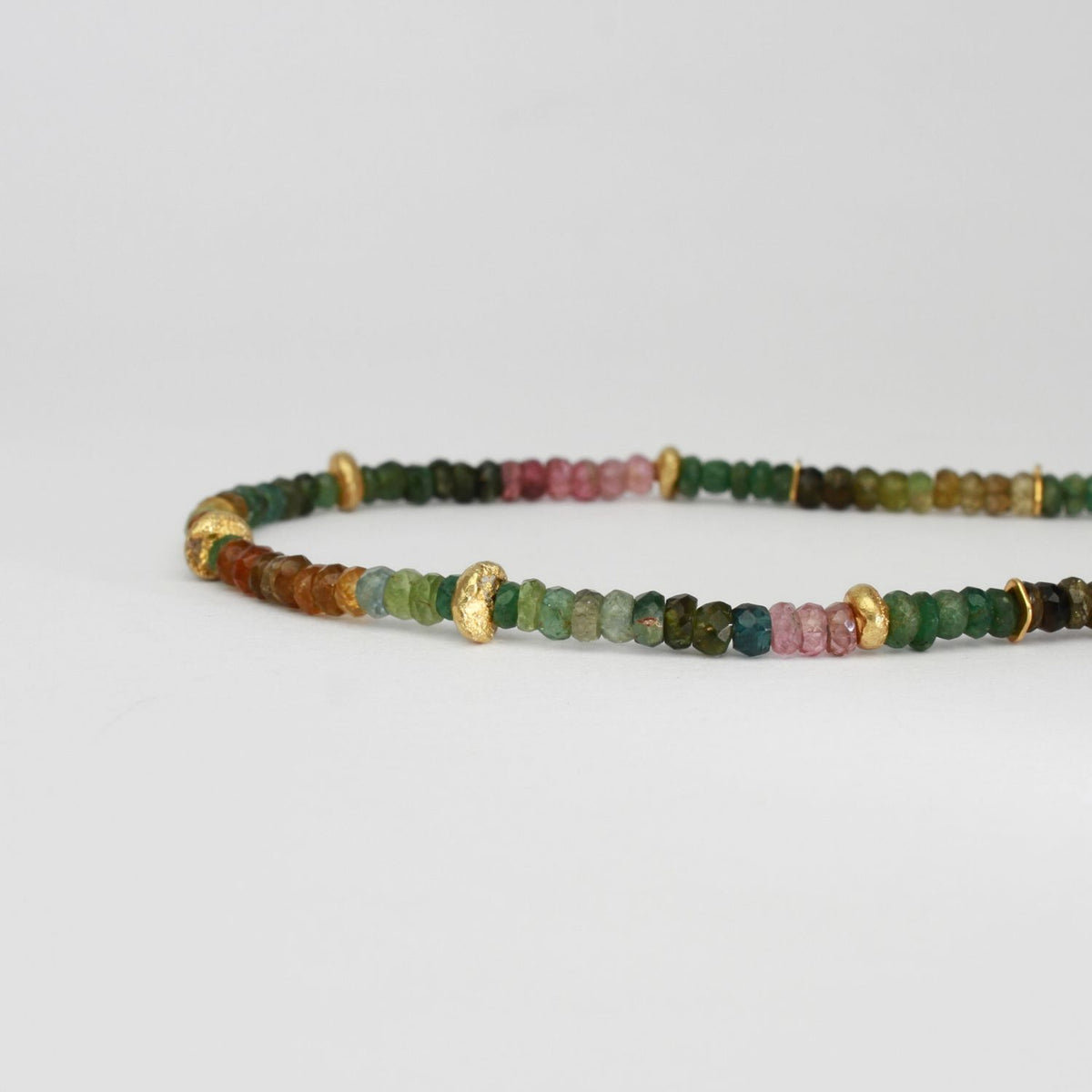Indian summer beaded necklace gold plated with tourmaline & emerald faceted gemstones by Bea Jareno