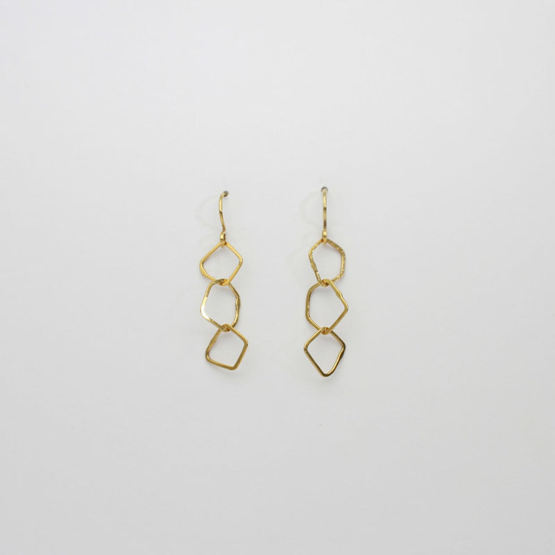 Irregular 3 links hook silver 24kt gold plated earrings by Bea Jareno