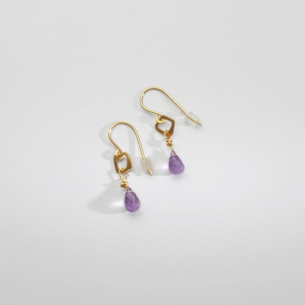 Tiny hook earrings with brio amethysts silver gold plated by Bea Jareno