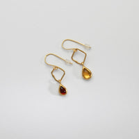 Citrine & garnet irregular links silver gold plated earrings by Bea Jareno