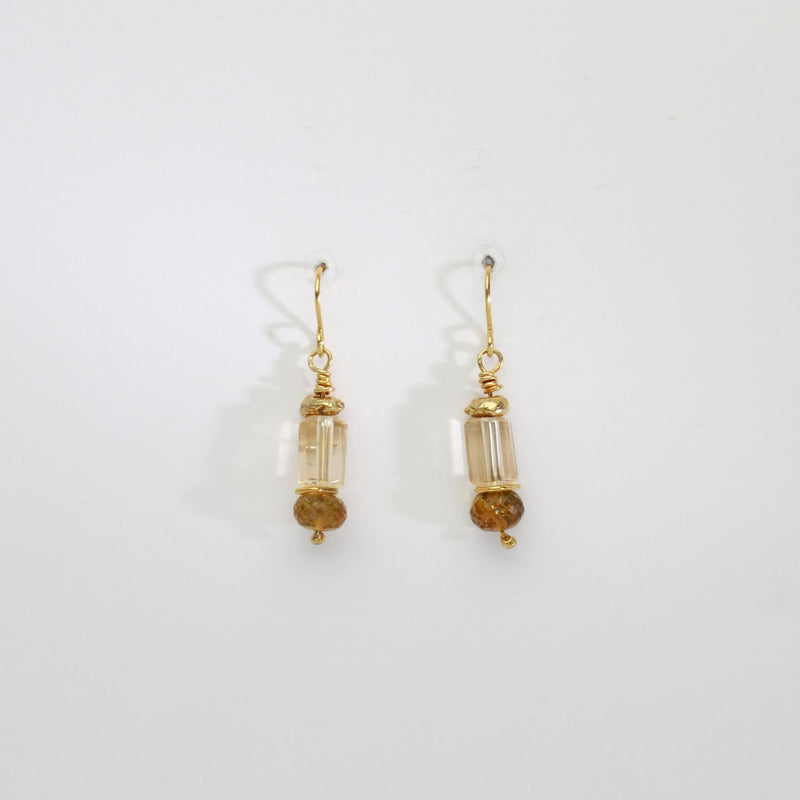 Faceted tourmaline with tube faceted gold citrine silver 24kt gold plated earrings by Bea Jareno