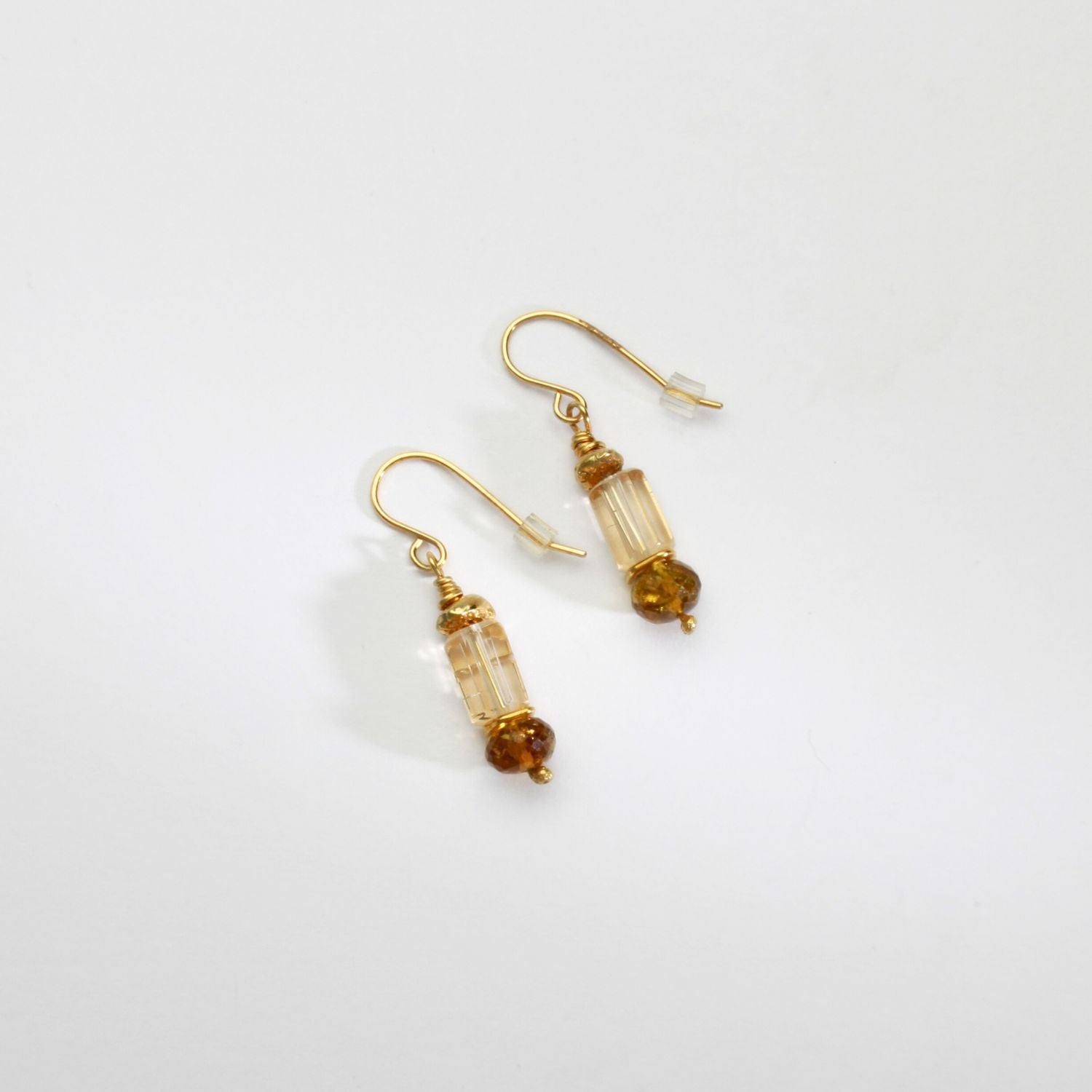 Faceted tourmaline with tube faceted gold citrine silver 24kt gold plated earrings by Bea Jareno