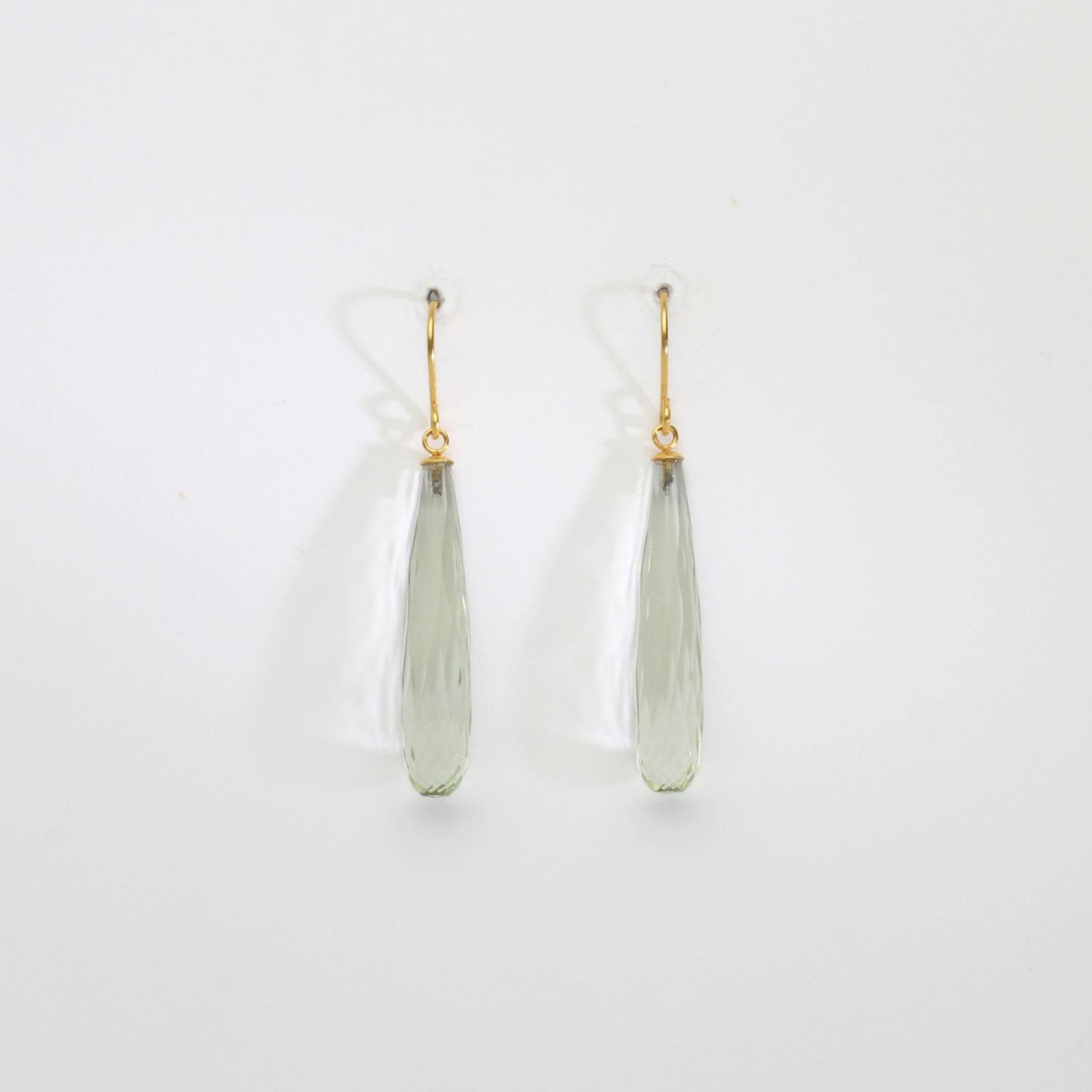 Long faceted green amethyst silver 24kt gold plated earrings by Bea Jareno