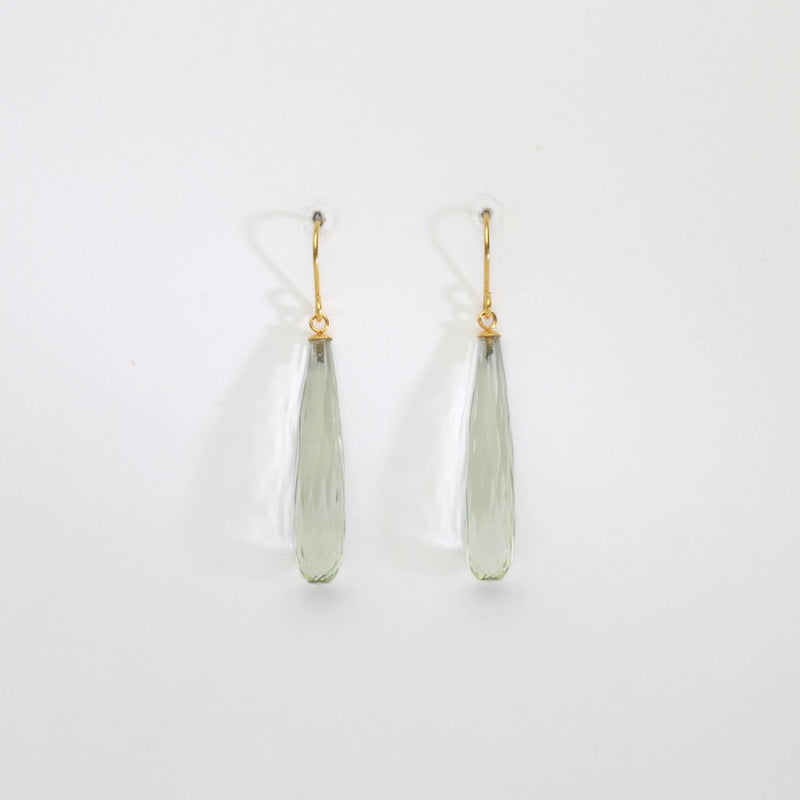 Long faceted green amethyst silver 24kt gold plated earrings by Bea Jareno