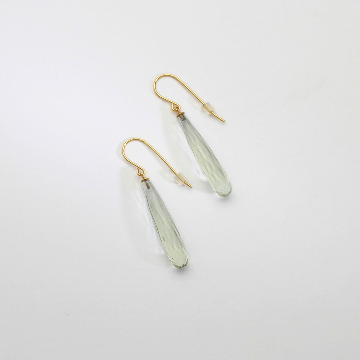 Long faceted green amethyst silver 24kt gold plated earrings by Bea Jareno