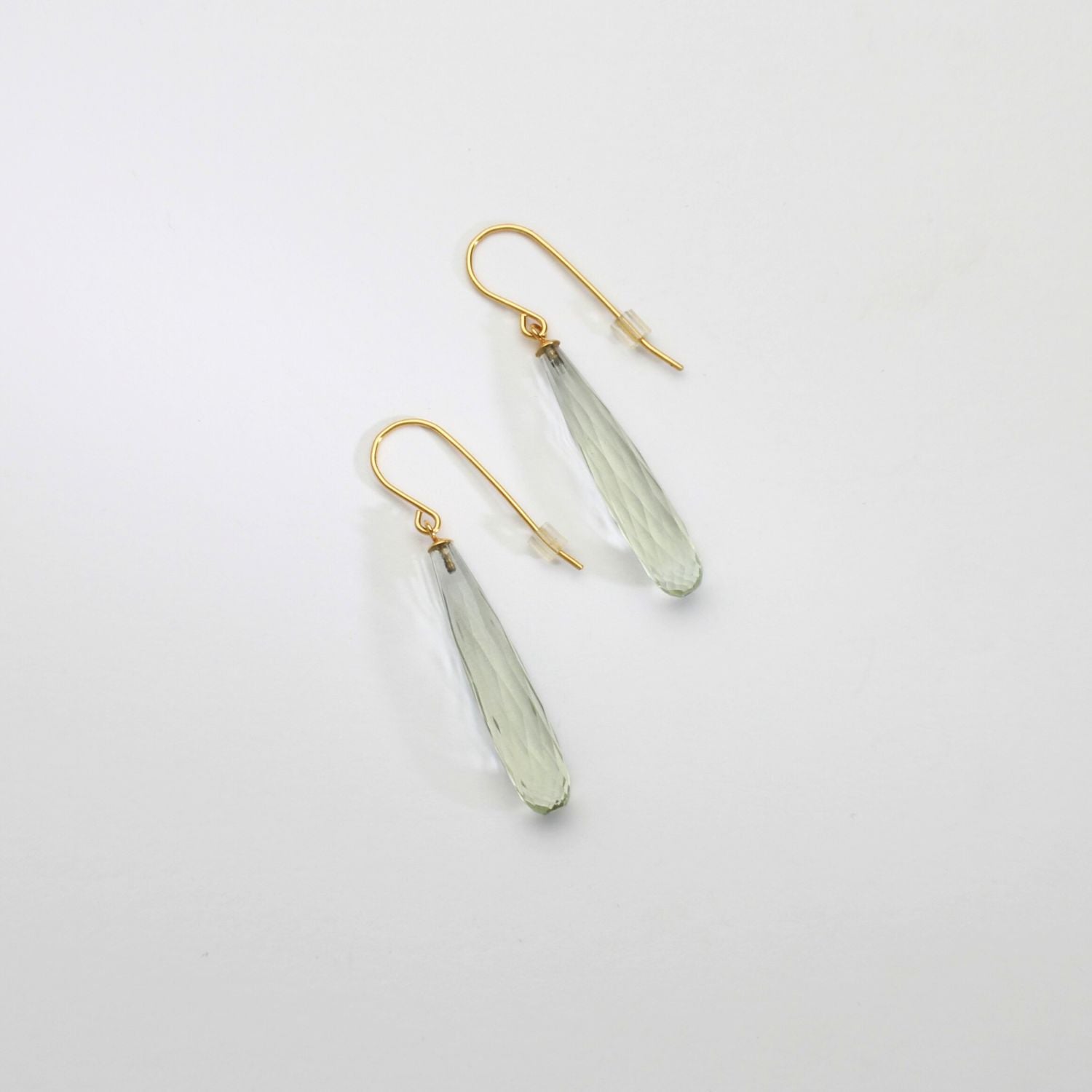 Long faceted green amethyst silver 24kt gold plated earrings by Bea Jareno