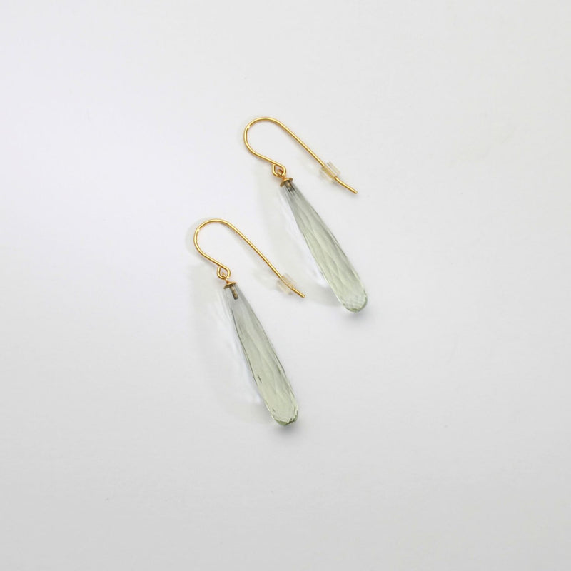 Long faceted green amethyst silver 24kt gold plated earrings by Bea Jareno