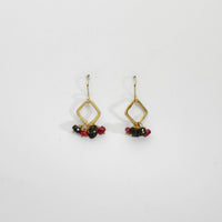 Black tourmaline & ruby silver 24kt gold plated hook earrings by Bea Jareno