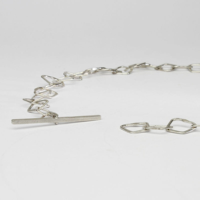 Silver irregular link necklace with T-bar clasp by Bea Jareno