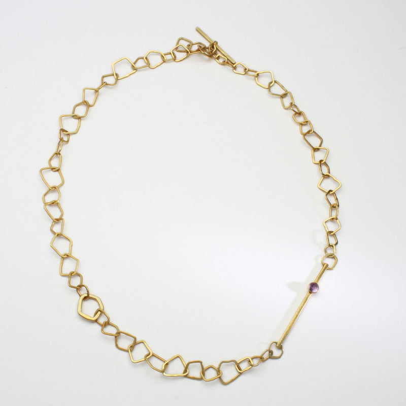 Irregular links bar necklace with rose cut amethsyt by Bea Jareno