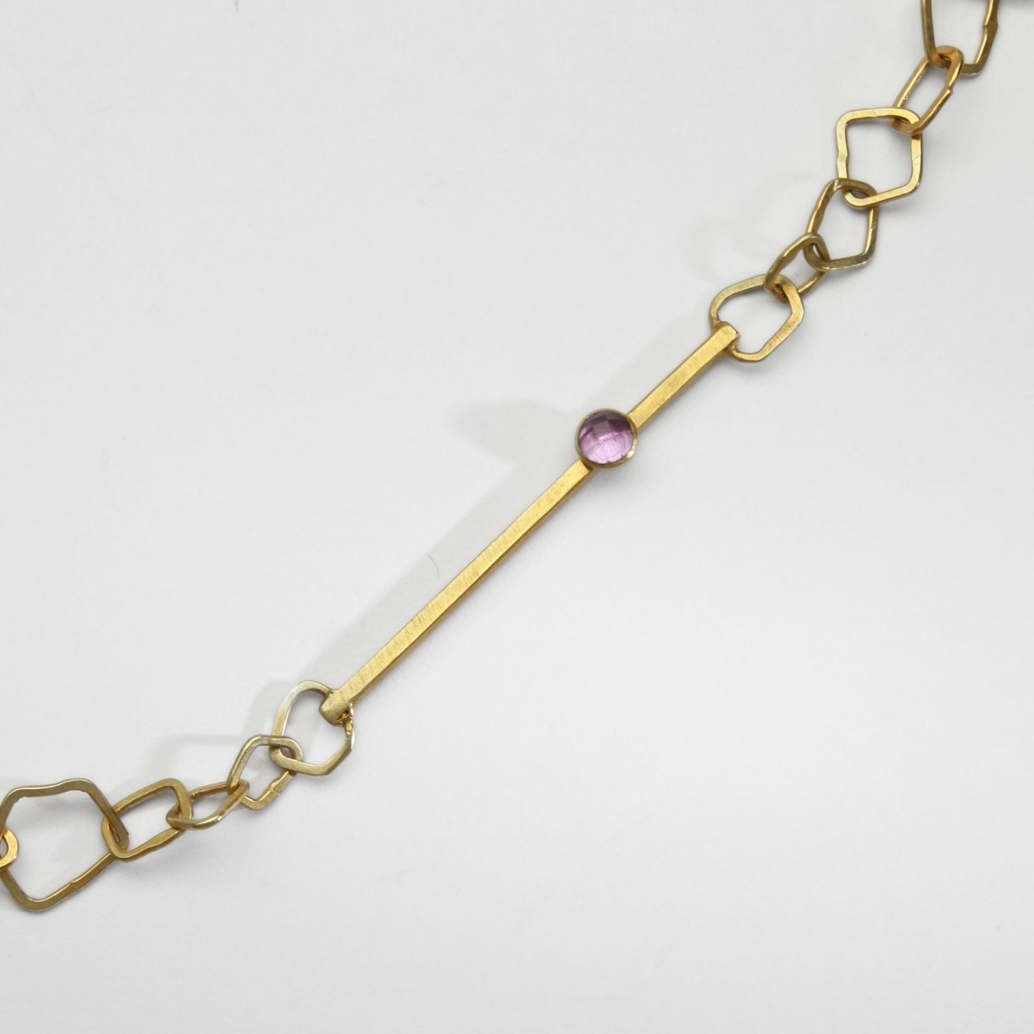Irregular links bar necklace with rose cut amethsyt by Bea Jareno