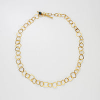 Chunky links necklace 24kt gold plated with rose cut blue topaz on clasp by Bea Jareno
