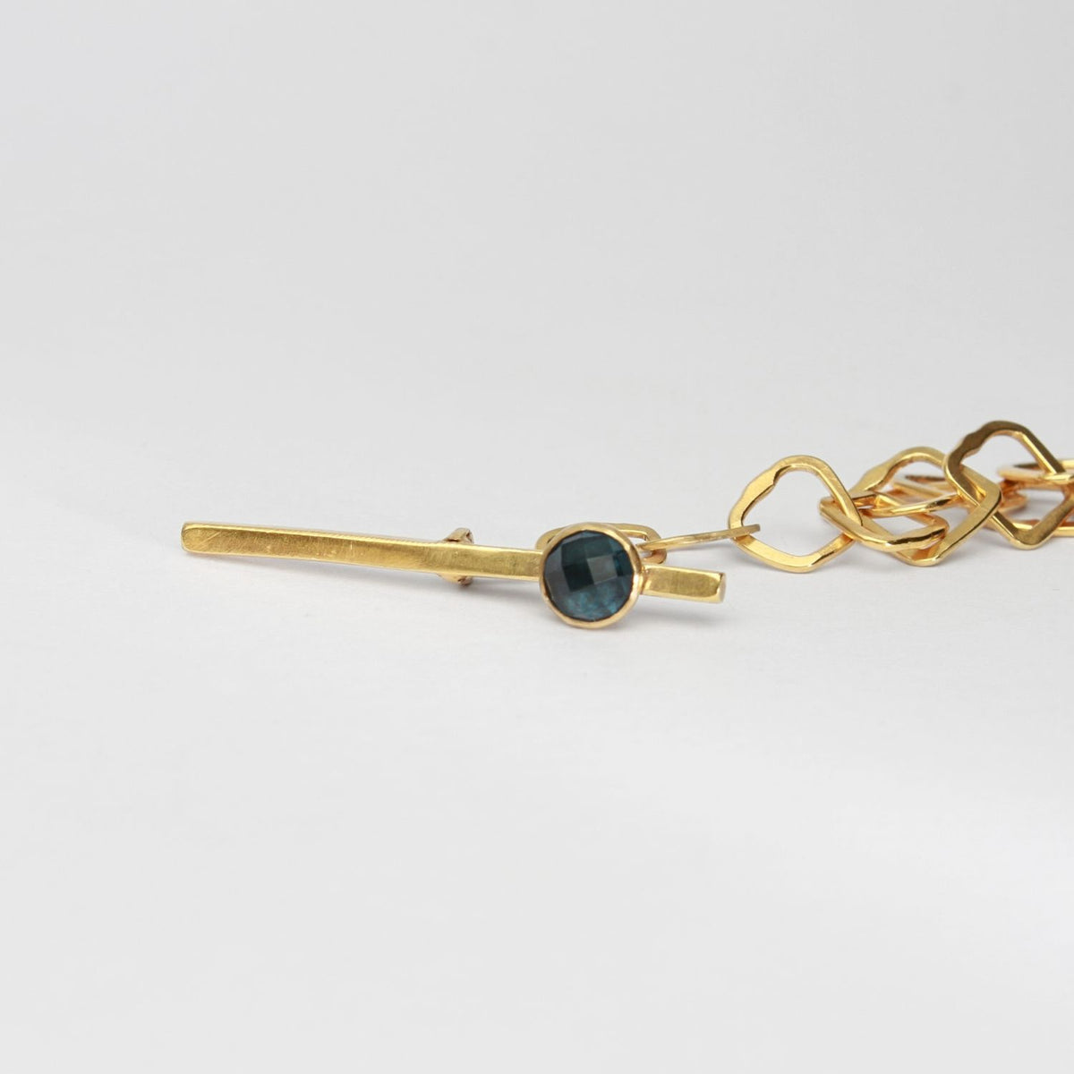 Chunky links necklace 24kt gold plated with rose cut blue topaz on clasp by Bea Jareno
