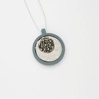 Necklace - small beading on cotton with stem stitch by Beatrice Mayfield