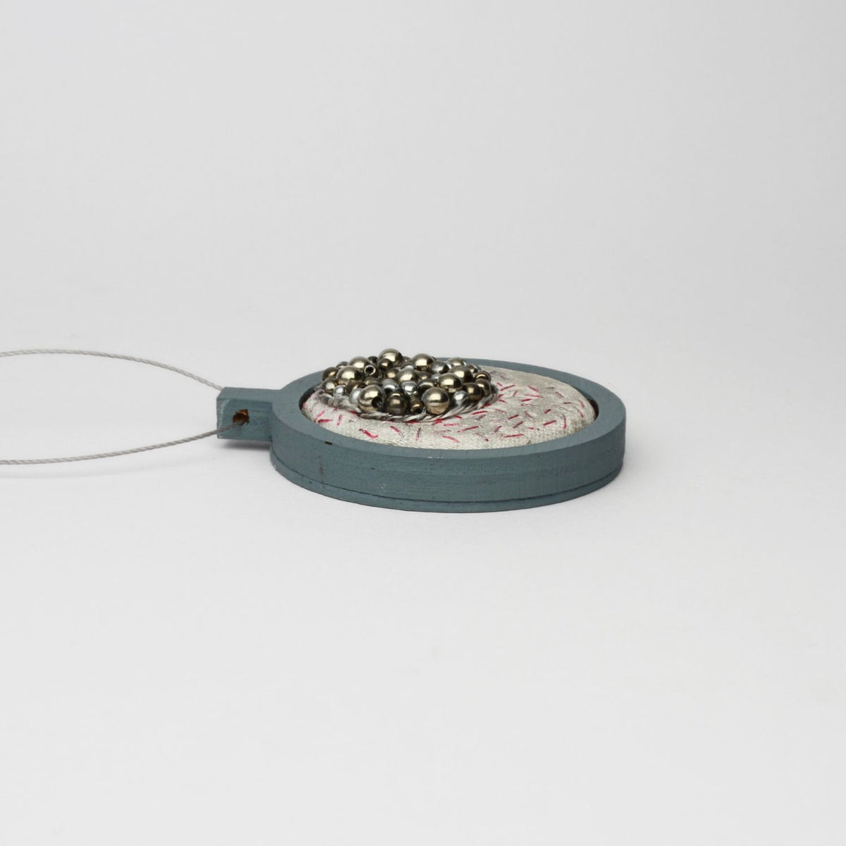 Necklace - small beading on cotton with stem stitch by Beatrice Mayfield